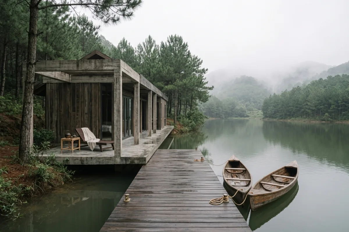 Nhà Chân Trần — villa hai phòng ngủ sát mép hồ Đồng Đò